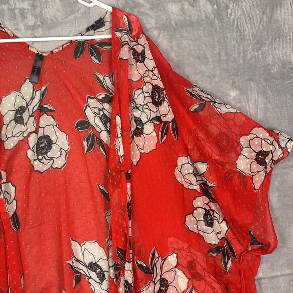 Lane Bryant Bright Red White Tropical Floral Wrap Bathing Suit Cover Up One Size - Picture 3 of 9